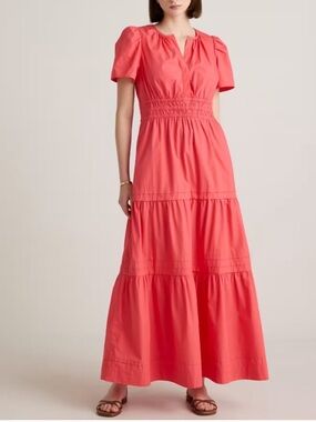 NWOT Quince 100% Organic Cotton Poplin Tiered Maxi Dress L bright flowy